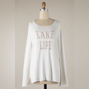 NWT Lake Life Saying Lightweight Knit Sweater - White/Beige